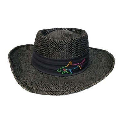 Vintage Greg Norman Signature Black Straw Hat Golf Fishing One Size Fits All