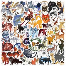 60pcs Warriors Cat Sticker for Kids, Cute Cartoon Waterproof Vinyl Decal for Adu