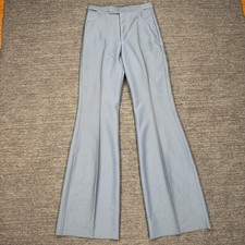 Vintage Pants Men 30 Blue Flare Bell Bottom Leisure Disco Ban Rol 70s Unhemmed