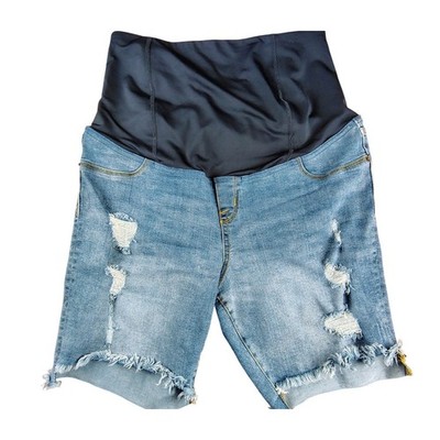Isabel Maternity by Ingrid & Isabel Distressed Bermuda Denim Shorts Blue summer