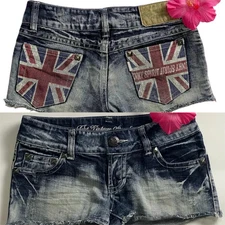Retro Y2K British Style Flag Graphic Print Mini Shorts Harajuku Gyaru Denim 