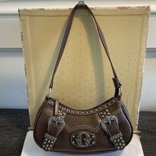 Vintage Guess  Shoulder Bag Tan Studded Handbag big metal logo