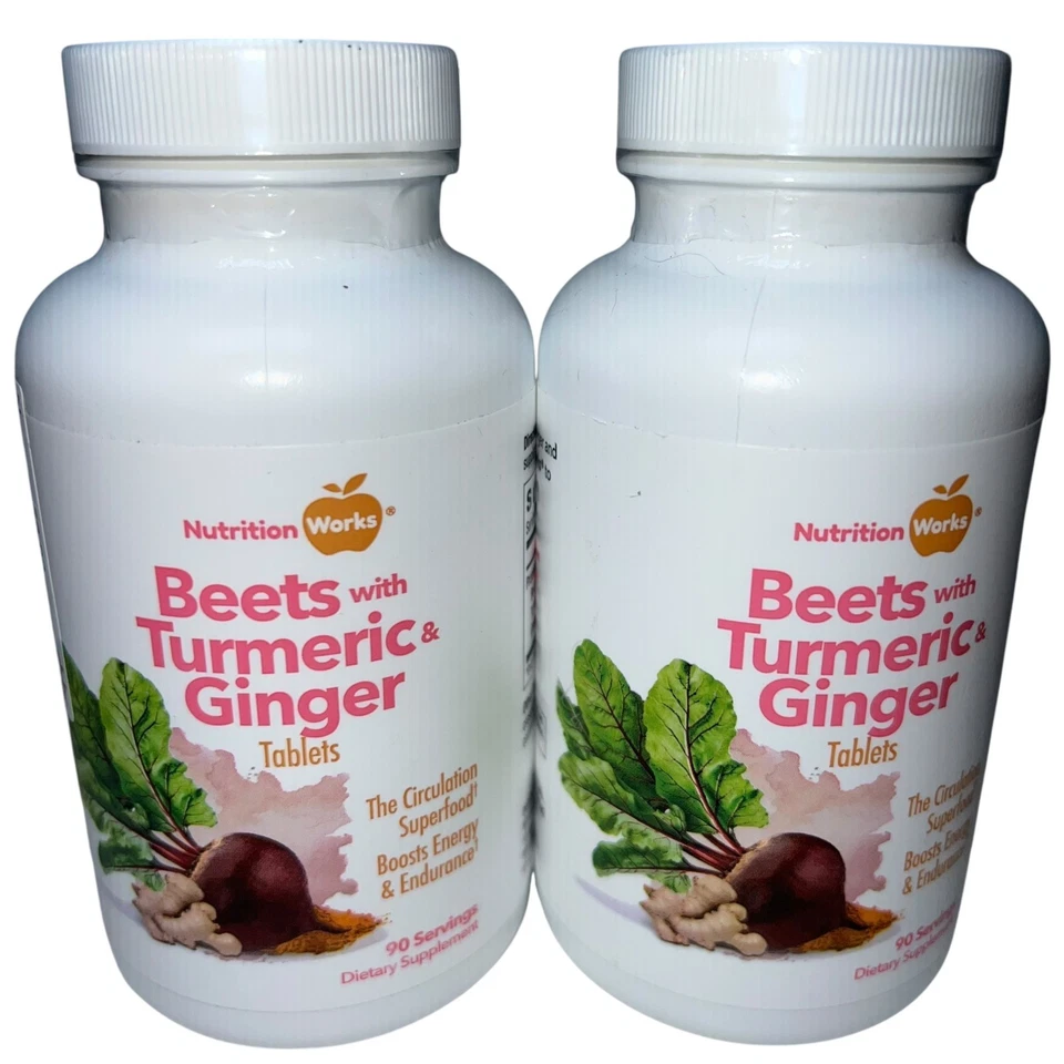 2x Nutritionworks Remolacha Cúrcuma Jengibre Energía 90 Tabs Exp 02/2028 Paquete de 2 Foto 2 de 3
