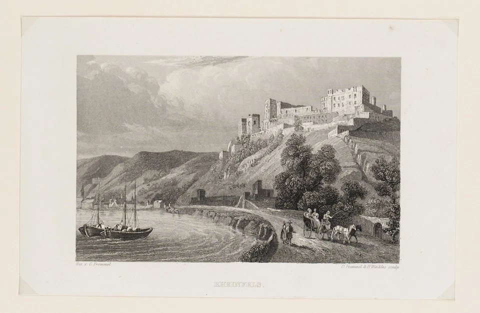 C. FROMMEL (1789-1863), Biedermeierliche Darstellung Rheinfels', Sst. Biedermeie - Bild 2 von 4