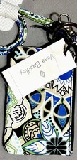 Vera Bradley Zip ID Lanyard Sketched Medallion Cotton Blue Green Floral Pattern