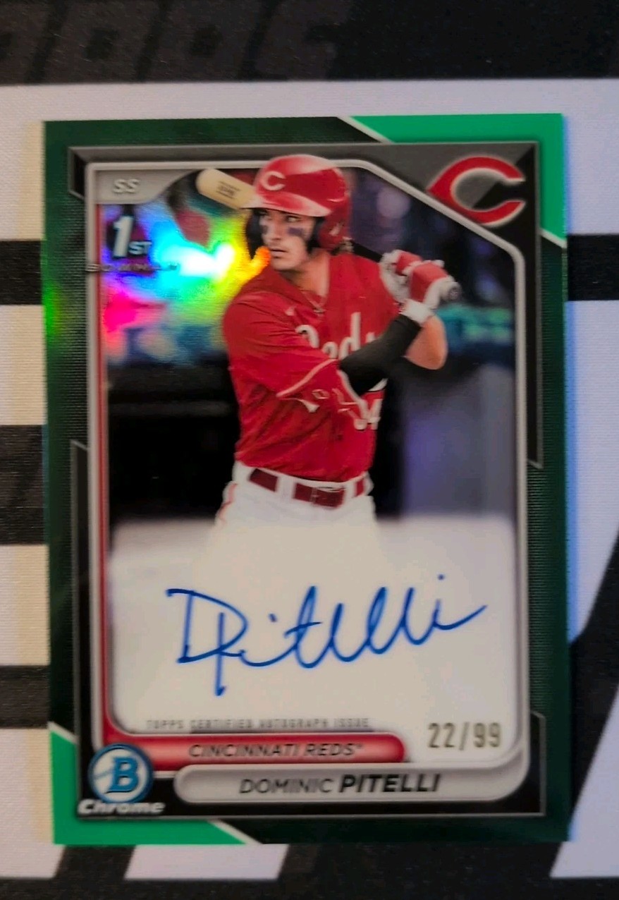 2024 Bowman Chrome Dominic Pitelli 1st Prospect Green Refractor Auto /99 Reds