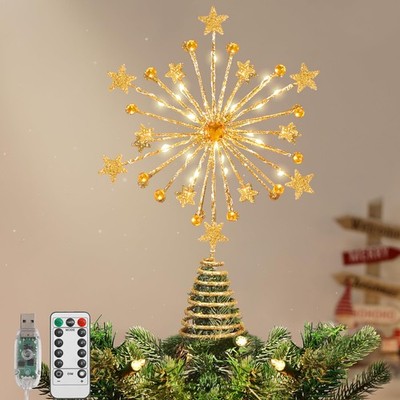 Christmas Tree Topper, 13'' Metal Twinkly Xmas Starburst Tree Topper with 20 ...