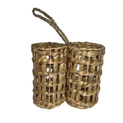 Woven Double Wine Bottle Holder Basket with Handle