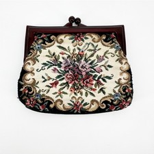 Vintage Victorian Floral Fabric Tapestry Coin Change Purse Kisslock