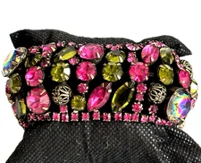 Vintage Juliana Delizza Elster D&E Vibrant Watermelon Rhinestone Wide Bracelet
