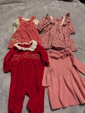 M&S, Next ,3 Baby Girls Dresses & 1 Romper Baby Grow 0-3 Months