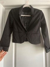 H M Divided Black Cropped Blazer Size 4 Single Button Tailored Jacket