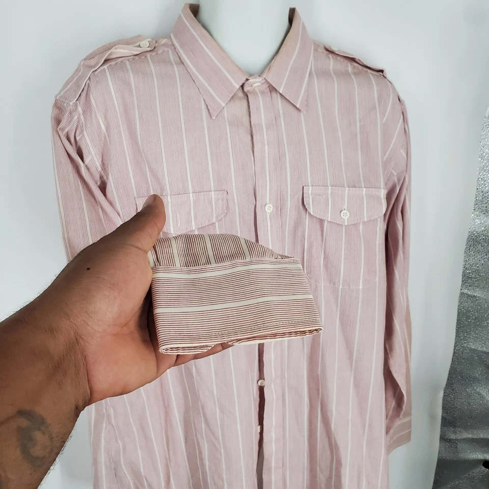 Camisa Knights Bridge Para Hombres XL Rosa Blanco Rayas Botones Charreteras Cuello Foto 4 de 4