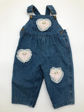 Vintage Hopscotch Vintage Denim Overalls 12 months lace hearts