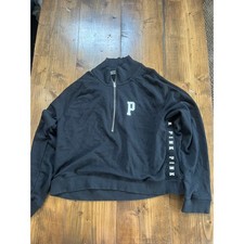 Pink Victoria's Secret Quarter Zip Pullover Sweatshirt Black Logo Womens Large
