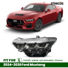 For 2024-2026 Ford Mustang Full LED Headlight Chrome Driver w/ LED Model w/ Bulb