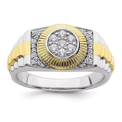 Men's 2 Ct Round Cut Real Moissanite Rolex Design Ring 14K Two-Tone Gold Plated