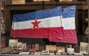 RARE Original 188" Two side Canvas Antique Yugoslavia Flag Tito SFRJ Communist