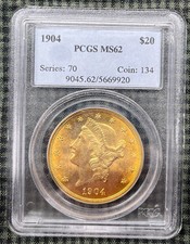 1904 $20 Gold Liberty Head, PCGS MS 62
