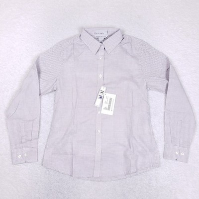North End Women Button Up Shirt S Purple Grid Wrinkle Resistant Workwear