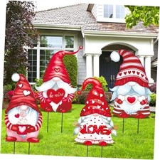 4 Pcs Metal Valentine's Day Gnome Yard Sign with Stakes Love Heart Gnome