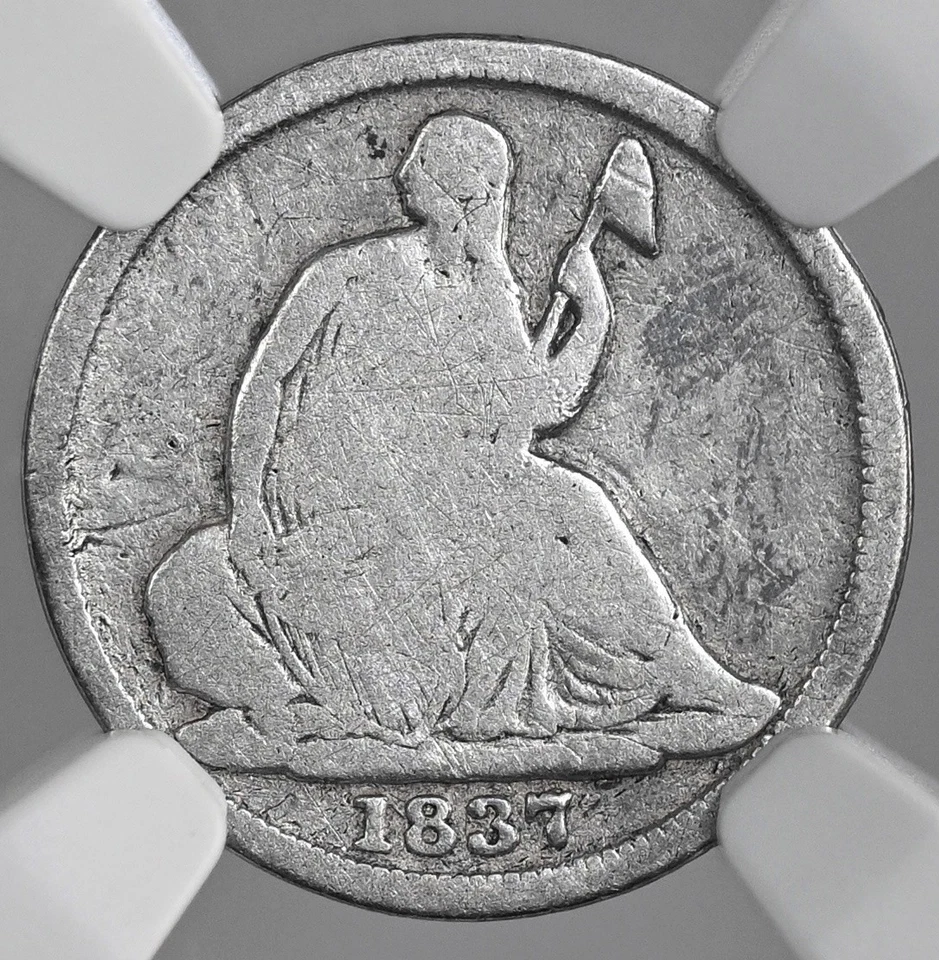 1837 H10C LIBERTY SEATED HALF DIME NGC G-DETAILS DMG/CLEANED 8404748-019 SM DATE - Image 2 of 4