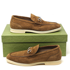 Gucci Loafers Horsebit Suede Summer Shoes Slip On Brown UK 9.5 US 10 43.5 14584G