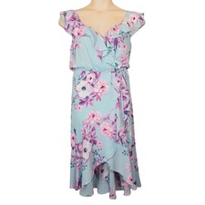 SOCIALITE Floral Dress XLarge Ruffle Midi Blue Summer Faux Wrap Style