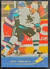 1995 Jeff Friesen (RC) San Jose Sharks NHL Pinnacle Rookie Card #55. rookie card picture