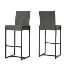 Barstool Set of 2, Weather-Resistant Polyethylene Rattan with Transitional