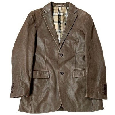 Burberry Black Label Leather Jacket Nova Check Brown Men
