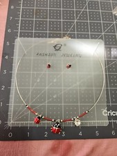 Lady Bug Choker Necklace Earrings Silver Toned Metal LadyBug