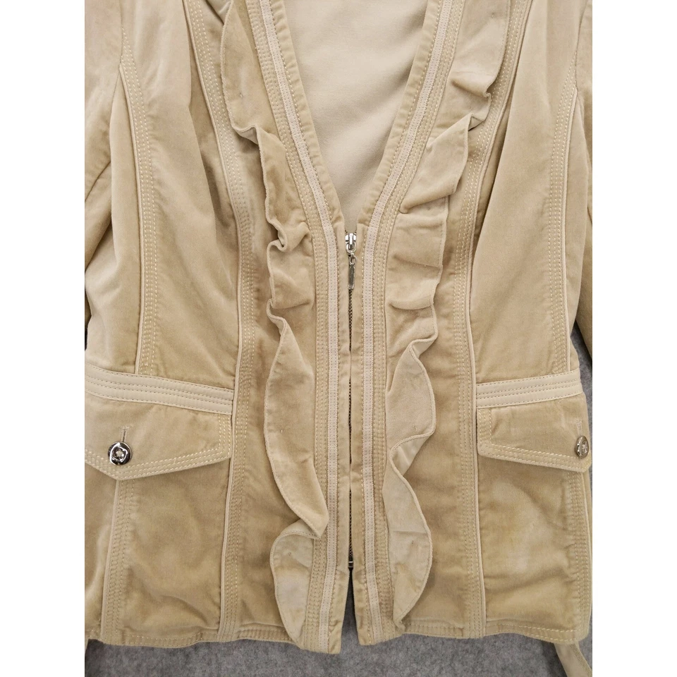 Chaqueta Casa Blanca Mercado Negro Volantes Frontal Corbata Cintura Beige Terciopelo Talla 8 Foto 4 de 4