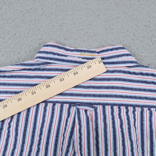 Dsquared2 Shirt Mens 50 Large Red White Blue Seersucker Textured Button Luxury - Picture 8 of 17