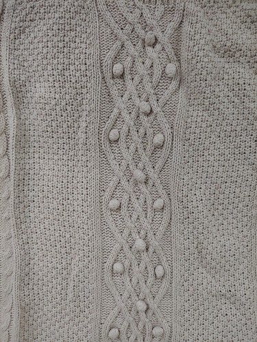 Womens Winter Silks Textured Cable Pom Knit Gray Silk Cotton Sweater Size M Soft - Picture 2 of 9