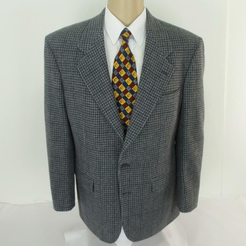 44 R PBM Nordstrom Gray Plaid Tweed Wool 2 Btn Mens Jacket Sport Coat Blazer - Picture 2 of 8
