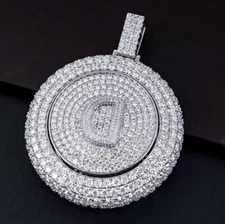 Lab-Created Diamond 3.25CT Mens Letter D Medallion Pendant 14K White Gold Plated