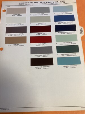 1962 CHRYSLER AUTOMOTIVE R & M, Exterior Paint Color Chip Chart Sheet ORIG