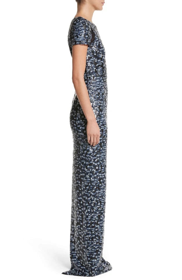 CARMEN MARC VALVO Couture черный синий камуфляж омбре блестки вентиляционная колонна макси платье 10 - Изображение 4 из 4