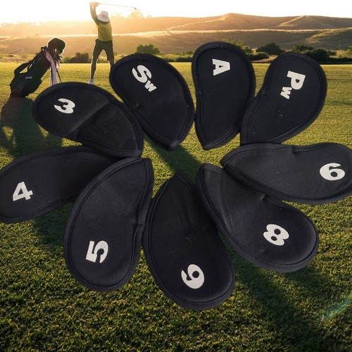 9 PCS Golf Head Cover Club Iron Putter Head Protector Neoprene Covers Set Black