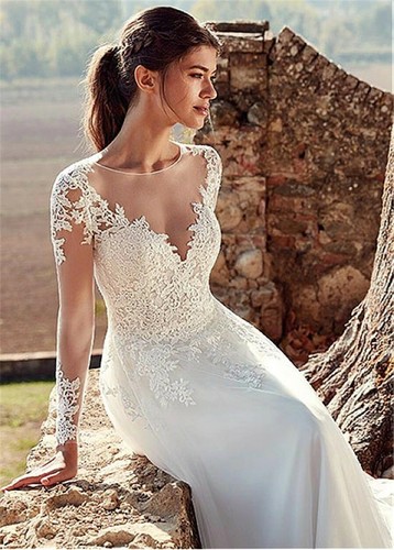 Long Sleeves Wedding Dresses Illusion 