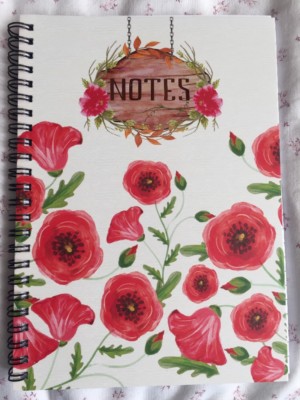 Brandneu A5 Mohnblumen/Blumen Notizbuch liniert liniert Notizbuch 70 Seiten Arbeit/College