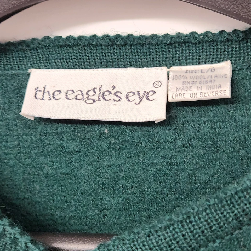 Vtg 70s 80's 100% Wool Emerald Green Sweater Jacket Brass Buttons Cottagecore L - Image 3 of 4