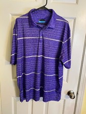 PGA TOUR Men's Size XL Purple  Gray Striped Golf Polo Shirt