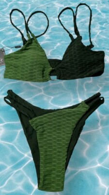 Womens ZAFUL Textured- O-Ring- 2 Piece Bikini-Size S -Double Shoulder Straps NWT