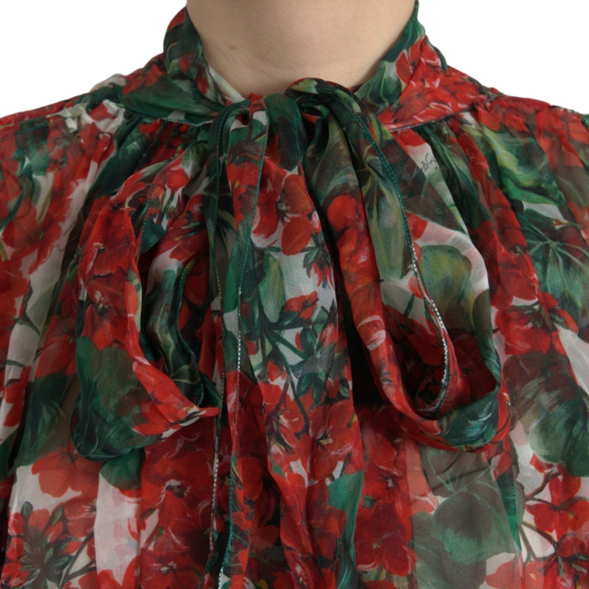 DOLCE & GABBANA Top Multicolor Floral Silk Collar Blouse