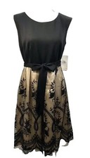 Romantic SD Collection Dress SZ 6 Flocked Black/Nude Floral Art NEW