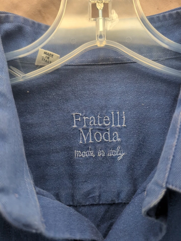 Fancy Fratelli Moda Mens Italian Long Sleeve Blue Button Up Shirt Italy 16.5-42 - Image 4 of 4