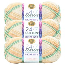  3 Pack Lion Brand Yarn 769-503Q 24/7 Cotton DK Yarn, Spring
