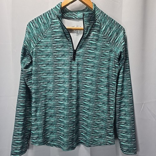 Justice Girls 14 Athletic Quarter Zip Front Pullover Shirt Green Tiger Mock Neck - Picture 2 of 7